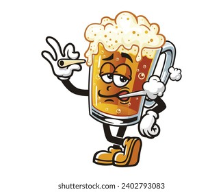 Smoking Beer Glass cartoon mascot illustration character vector clip art