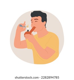 Smoking bong isolated cartoon vector illustration. Happy teenage boy smoking bong, teens bad habits, guy having addiction to illegal, social issues, catching a buzz vector cartoon.