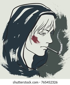 Smoking boy handdrawn sketch vector illustration