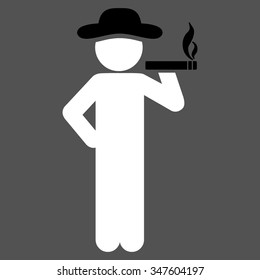 Smoking Boy vector icon. Style is bicolor flat symbol, black and white colors, rounded angles, gray background.