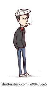 Smoking bully character. Hand drawn cartoon russian gopnik.