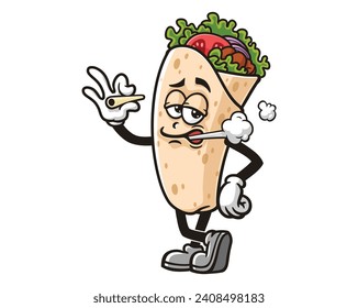 smoking Burrito cartoon mascot illustration character vector clip art hand drawn