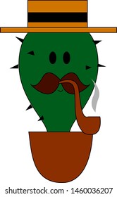 Smoking cactus, illustration, vector on white background.