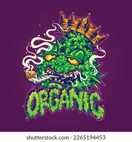 Smoking cannabis leaf organic hand lettering text logo cartoon illustrations vector illustrations for your work logo, merchandise t-shirt, stickers and label designs, poster, greeting cards advertise