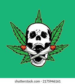 Smoking Cannabis Skull Free Vector