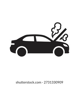 Ilustración vectorial de icono de automóvil para fumar que muestra el problema del motor del vehículo Vapores de sobrecalentamiento Servicio de reparación de fallas mecánicas Concepto necesario Elemento de diseño de fondo blanco aislado