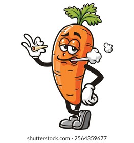 Smoking Carrot Cartoon Character Mascot Illustration Vector Clip-art Hand-drawn Logo Design