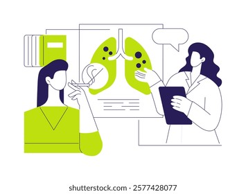 Smoking cessation abstract concept vector illustration. Doctor talks about danger of smoking, showing brochures, public health medicine, coronary heart disease prevention abstract metaphor.