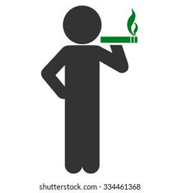 Smoking Child vector icon. Style is bicolor flat symbol, green and gray colors, rounded angles, white background.
