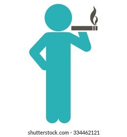 Smoking Child vector icon. Style is bicolor flat symbol, grey and cyan colors, rounded angles, white background.