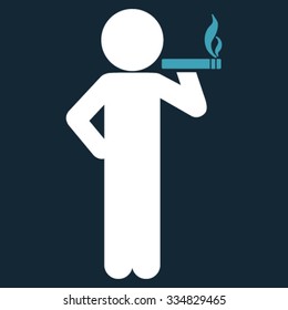 Smoking Child vector icon. Style is bicolor flat symbol, blue and white colors, rounded angles, dark blue background.
