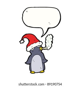 pingüino de navidad fumando con burbuja de habla