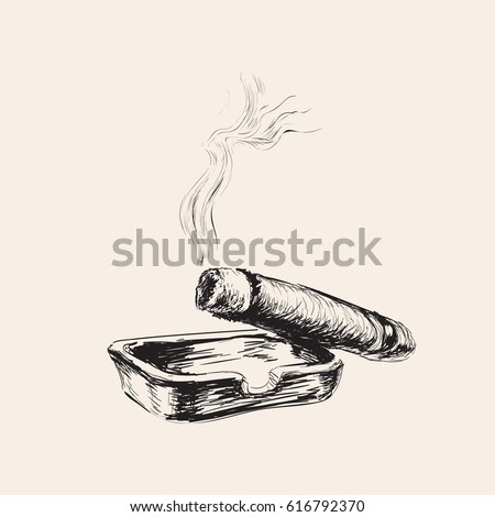 Smoking Cigar With Ashtray