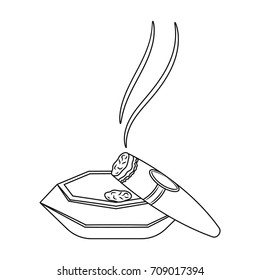 A smoking cigar in an ashtray. Smoking cigars single icon in outline style vector symbol stock illustration web.