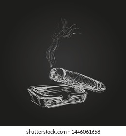 Smoking Cigar With Ashtray Hand Drawn Illustration 