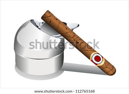 Smoking cigar in an ashtray. Isolated on a white background