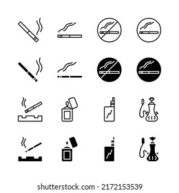 Smoking cigar flat line icons set. Cigar, tobacco, vape tank and cigarettes. Simple flat vector illustration for web site or mobile app.