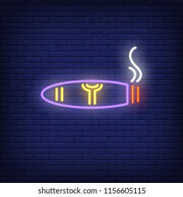 Smoking cigar neon sign. Smoking, healthcare and addiction concept. Advertisement design. Night bright colorful billboard, light banner. Vector illustration in neon style.