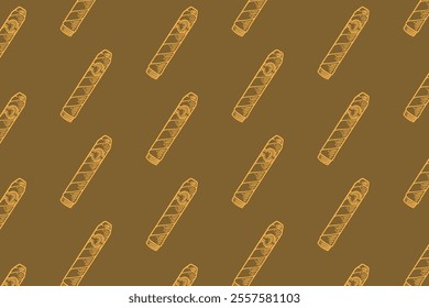 smoking cigar retro doodle seamless pattern on brown background for decor, merchandise. cigarette engraving isolated vector pattern background. seamless pattern of cuba cigars background. 