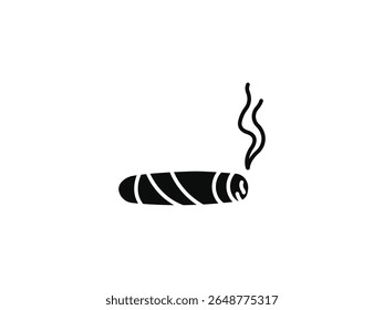 Smoking Cigar Silhouette. Vector Icon Illustration Logo. Simple black and white cigar icon with smoke. Flat design style on a white background.