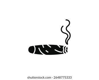 Smoking Cigar Silhouette. Vector Icon Illustration Logo. Simple black and white cigar icon with smoke. Flat design style on a white background.