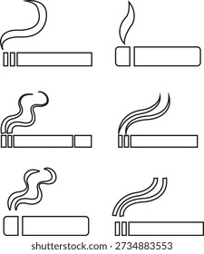 Conjunto de ícones vetoriais de charuto fumante, silhueta de cigarro e coleção de contorno, grupo de símbolos de fumaça clássico isolado no fundo transparente para lounge e design de marca