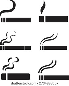Conjunto de ícones vetoriais de charuto fumante, silhueta de cigarro e coleção de contorno, grupo de símbolos de fumaça clássico isolado no fundo transparente para lounge e design de marca