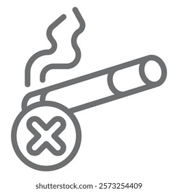 Smoking cigarette ban line icon, prohibited items concept. Vector graphics. Cigarette smoking, smoke forbidden sign on white background, outline style icon for mobile or web design