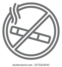 Smoking cigarette ban line icon, prohibited elements concept. Vector graphics. Cigarette smoking, smoke forbidden sign on white background, outline style icon for mobile or web design