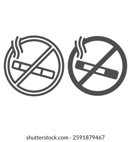 Smoking cigarette ban line and solid icon, prohibited elements concept. Vector graphics. Cigarette smoking, smoke forbidden sign on white background, outline style icon for mobile or web design