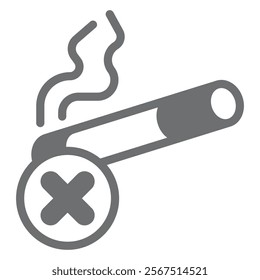 Smoking cigarette ban solid icon, prohibited items concept. Vector graphics. Cigarette smoking, smoke forbidden sign on white background, glyph style icon for mobile or web design