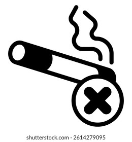 Smoking cigarette ban solid icon, prohibited items concept. Vector graphics. Cigarette smoking, smoke forbidden sign on white background, glyph style mobile or design