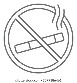 Smoking cigarette ban thin line icon, prohibited elements concept. Vector graphics. Cigarette smoking, smoke forbidden sign on white background, outline style icon for mobile or web design