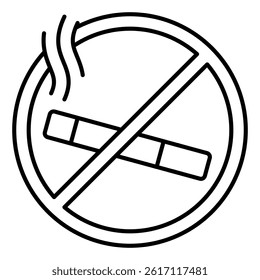 Smoking cigarette ban thin line icon, prohibited elements concept. Vector graphics. Cigarette smoking, smoke forbidden sign on white background, linear style for mobile or design
