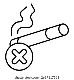 Smoking cigarette ban thin line icon, prohibited items concept. Vector graphics. Cigarette smoking, smoke forbidden sign on white background, linear style for mobile or design