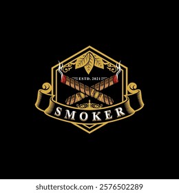 Smoking cigarette cigar badge logo vector illustration