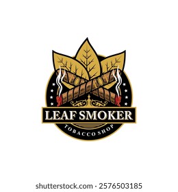 Smoking cigarette cigar badge logo vector illustration