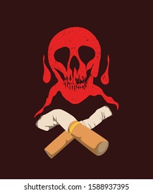 Smoking cigarette death warning minimalist vector illustration