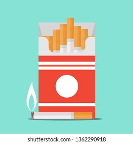 Smoking cigarette with filter in ceramic tray. Realistic vector illustration to warn about danger of harmful habit. Addiction with risk for health