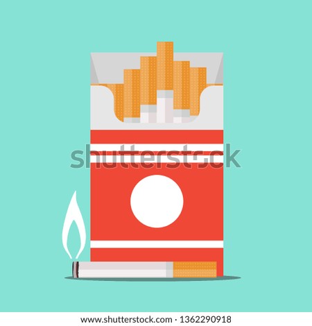 Smoking cigarette with filter in ceramic tray. Realistic vector illustration to warn about danger of harmful habit. Addiction with risk for health