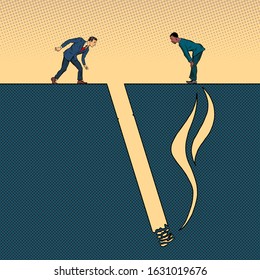 smoking cigarette, smoking harmful. Pit silhouette. Pop art retro vector illustration 50s 60s style