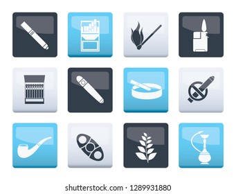 Smoking and cigarette icons over color background - vector icon set