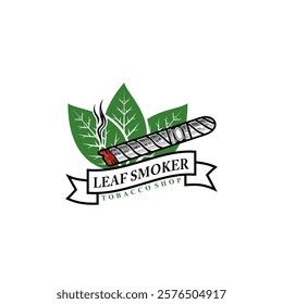 Smoking cigarette leaf tobacco logo vector stock