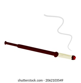 Smoking cigarette in long holder. Bad habit. Harm and health. Flat cartoon illustration isolated on white. Vintage object