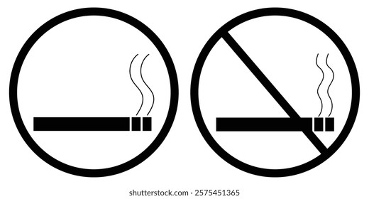 Smoking cigarette and no Smoking cigarette icon set. Smoking logo illustration. Cigarette sign symbol vector on white background 