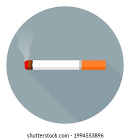 Smoking cigarette on circle gray background flat vector.