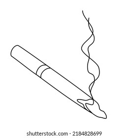 Smoking Cigarette Smoke Cigarette Ash Smoldering Cigarette Continuous Line Drawing isolated minimalistic trendy style Vector Illustration Black on White