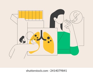 Smoking cigarettes abstract concept vector illustration. Quit smoking advice, cigarettes and tobacco products sale policy, nicotine addiction, health risk warning, prohibited abstract metaphor.