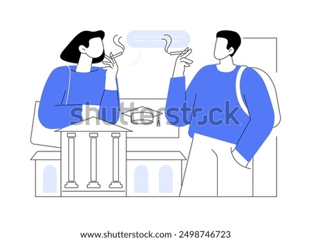 Smoking cigarettes isolated cartoon vector illustrations. University students smoke cigarettes together, teenage tobacco bad habits, nicotine addiction, unhealthy lifestyle vector cartoon.