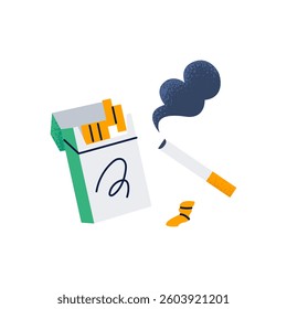 Smoking cigarettes. Unhealthy habits and addictions concept. Vector illustration on a white background. 